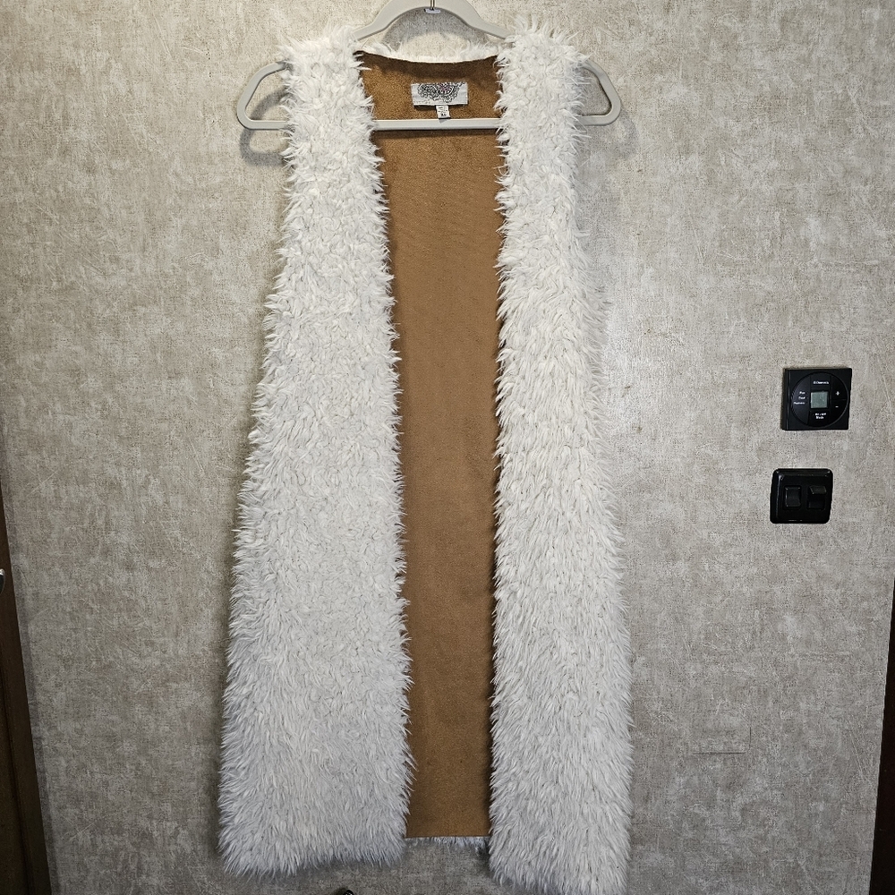 Y2K Ecote' Faux Fur Boho Festival Duster Cardigan Vest Size XS
